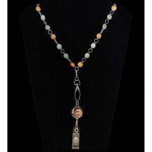 Multicolor Pastel Glass Bead Lanyard ID Badge Holder Snap 18" Retractable Cord